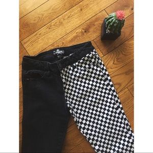 HOT TOPIC Half Black & Half Checkered Jeans